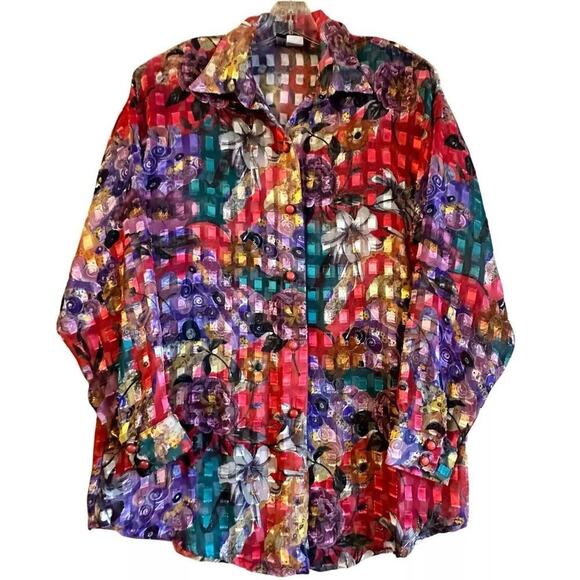 Vintage I & R Sheer Jacket Topper Dopamine Lightweight Mesh Button Down Sz. M EC - Picture 7 of 16